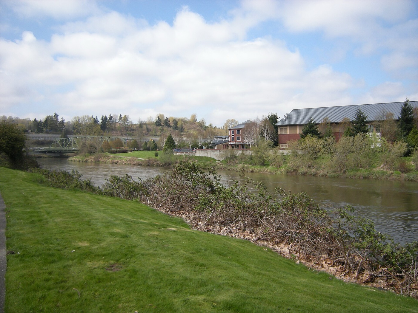 Tukwila Community Center and the Allentown Bridge seen from the Green River Trail