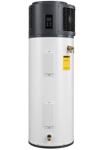 Hybrid heat-pump water heater with upper air grille illustration